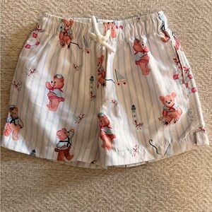 Posh Peanut White & Light Blue Teddy Bear Drawstring Shorts
